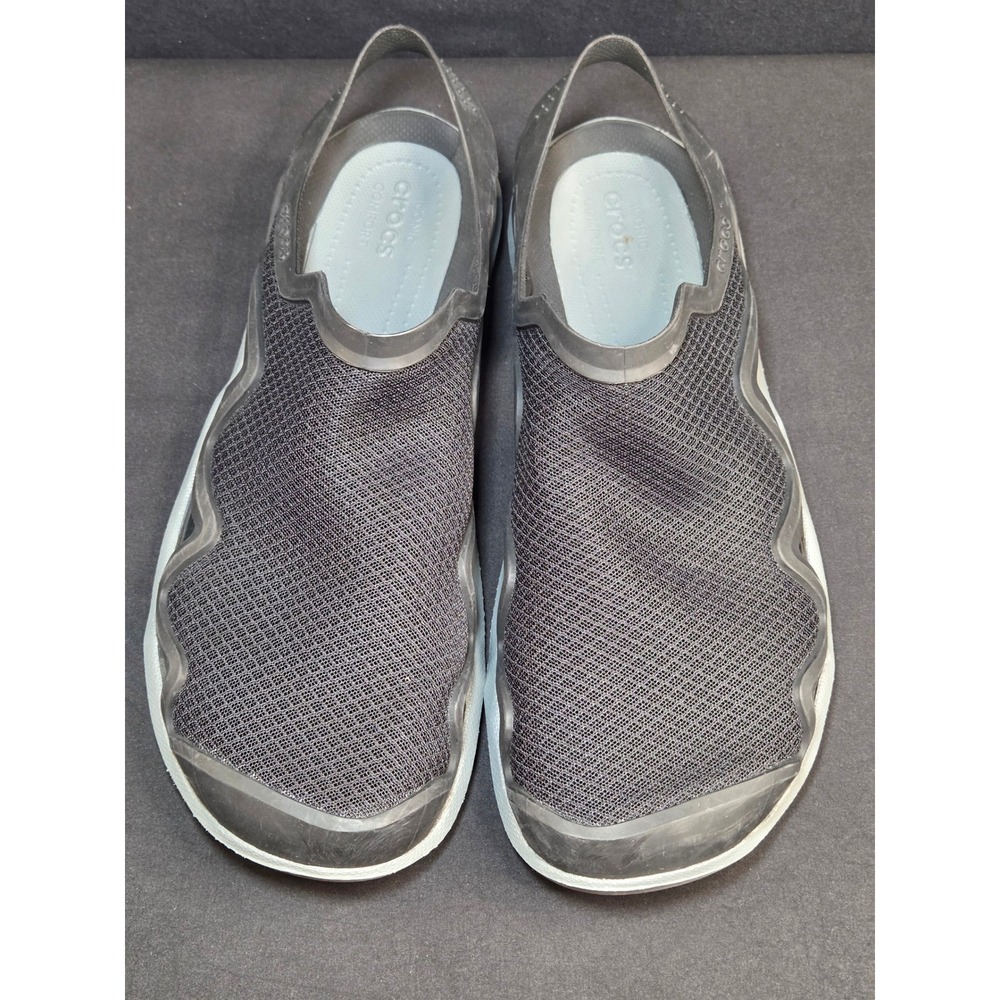 Crocs Swiftwater Mesh Deck Shoes Mens 13 Black Gray Water Sandals Slip On 203963